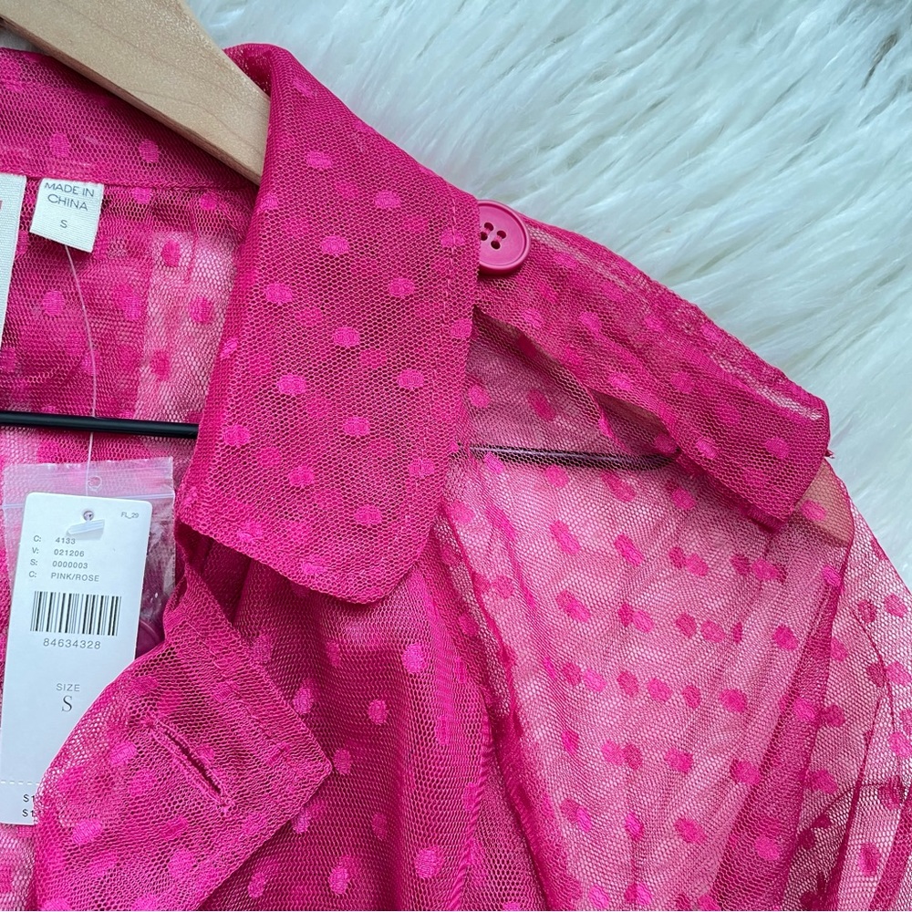 Anthropologie Fuchsia Sheer Dotted Trench Dress - Picture 12 of 16